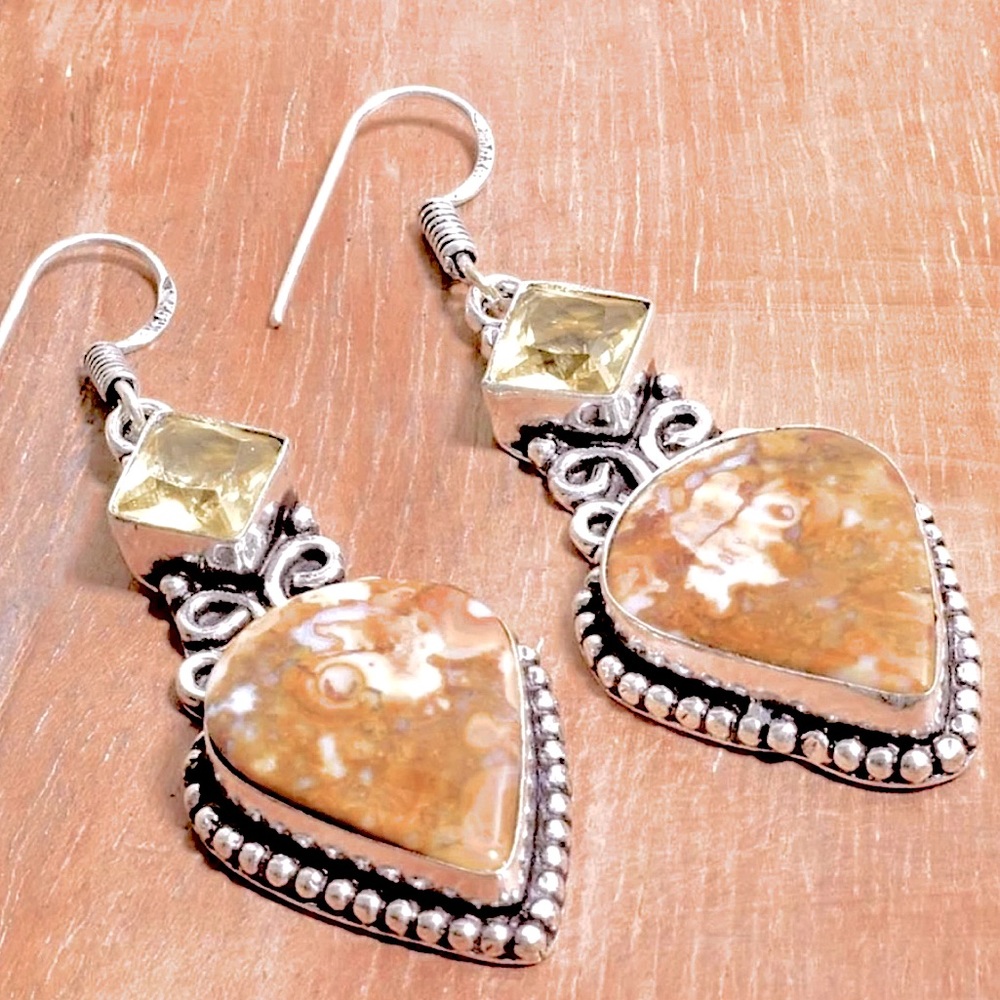 Australian Rainforest Jasper/Citrine Earrings - Picture 2 of 5